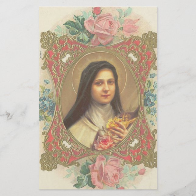 Papelaria St. Therese o crucifixo pequeno dos rosas da flor (Frente)