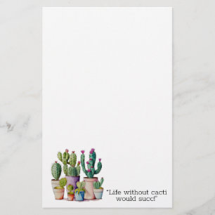 Papelaria Sucultivos cactos de aquarela branca em potes