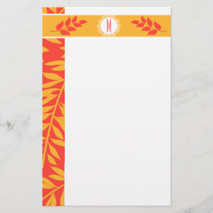 Papelaria Summery Coral Orange e Monograma Amarelo Ouro