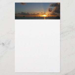 Papelaria Sunset com Imagem de Paisagem Tropical de Barcos d