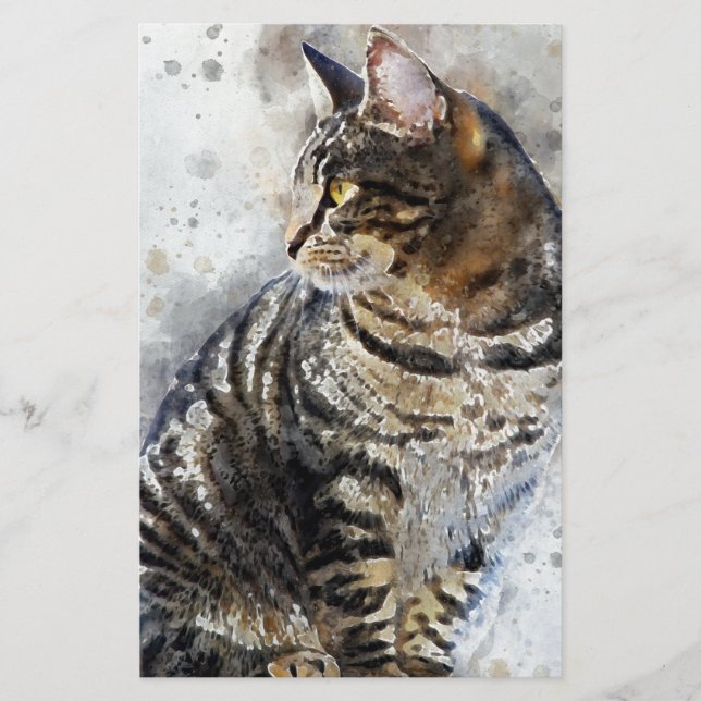 Papelaria Tabby Grito Cat Watercolor Art (Frente)
