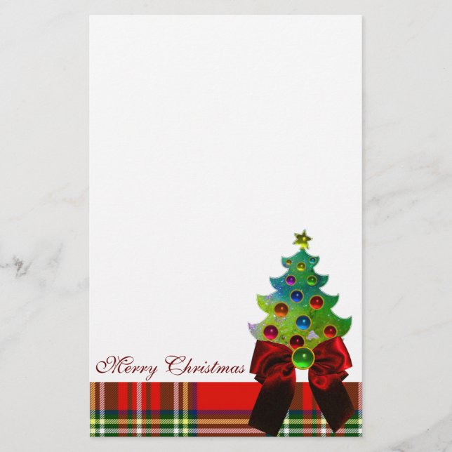 PAPELARIA TARTAN ESCOCÊS, ARCO VERMELHO E ÁRVORE NATAL (Frente)