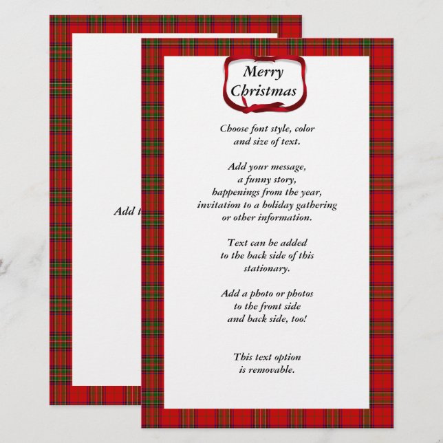 Papelaria Tartan Red Xadrez Natal (Frente/Verso)