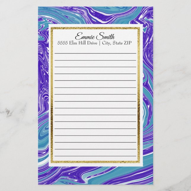 Papelaria Teal Azul Personalizado Elegante e Papel de Carta  (Frente)