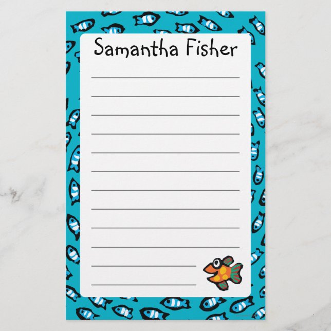 Papelaria Teste padrão azul da escola dos peixes com os (Frente)