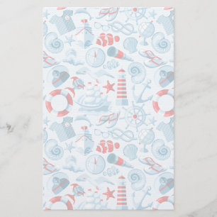 Papelaria Teste padrão branco e azul vermelho náutico