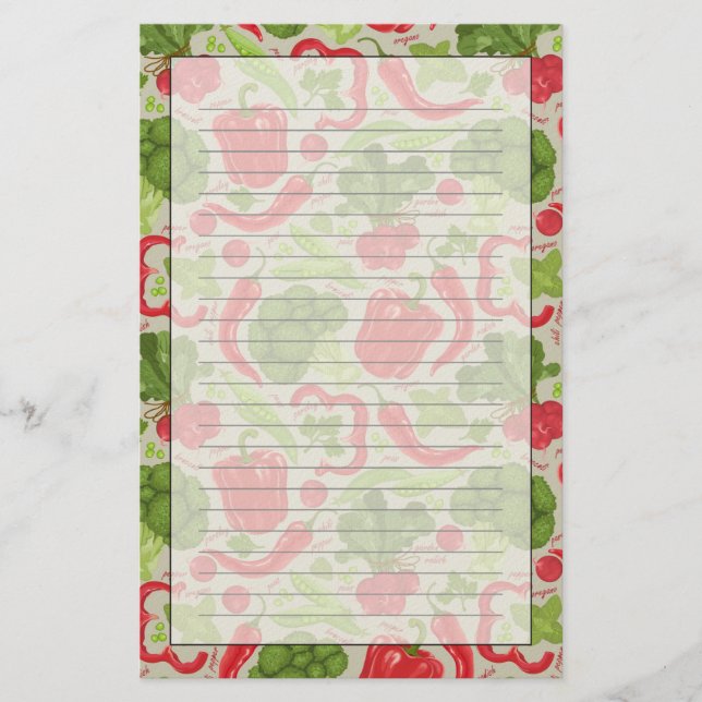 Papelaria Teste padrão brilhante dos legumes frescos (Frente)