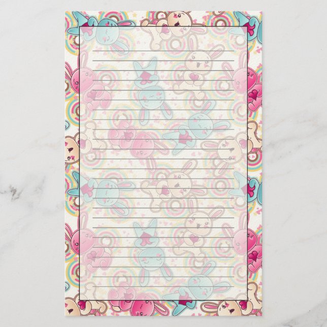 Papelaria Teste padrão da criança de Kawaii com Doodles (Frente)