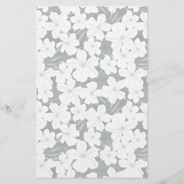 Papelaria Teste padrão de flores tropical branco (Frente)