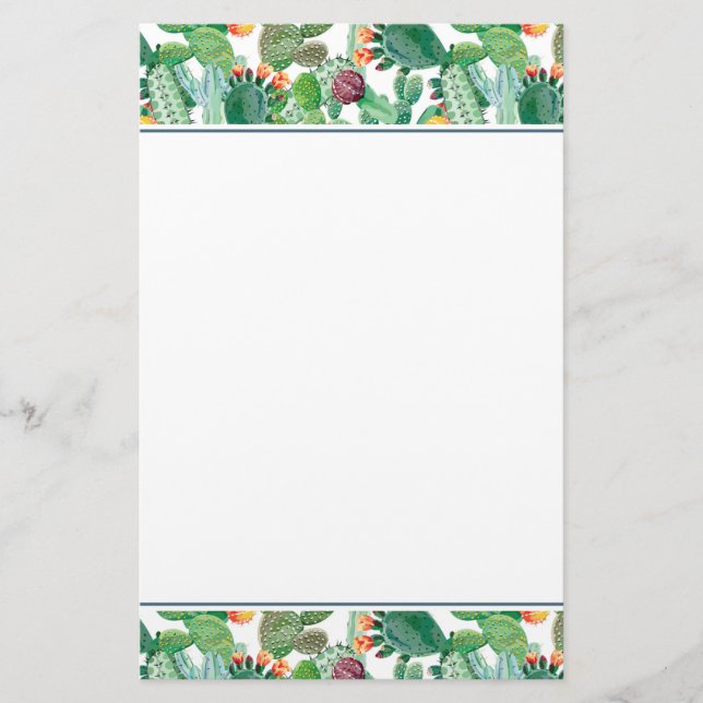 Papelaria Teste padrão do cacto da aguarela (Frente)