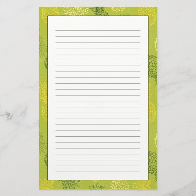 Papelaria Teste padrão do esboço do abacaxi no verde (Frente)