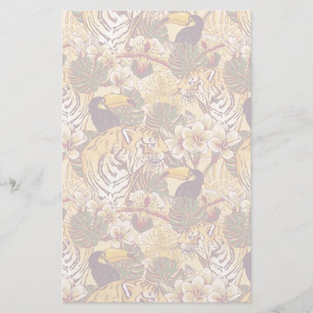 Papelaria Teste padrão floral tropical com tigre (Frente)