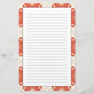 Papelaria Teste padrão floral vermelho e Dourado do laço