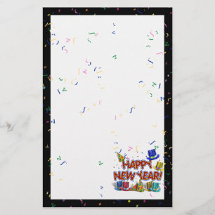 Papelaria Texto de felizes anos novos com Chapéus e Confetti