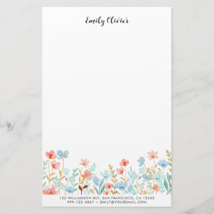 Papelaria Texto Personalizado das Flores de Aquarela Elegant