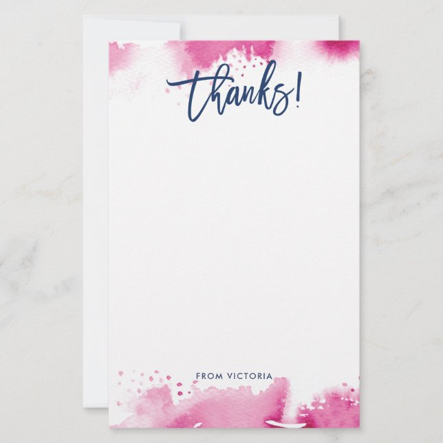 Papelaria THANKS NOTE modern lettered dark pink watercolor (Frente)