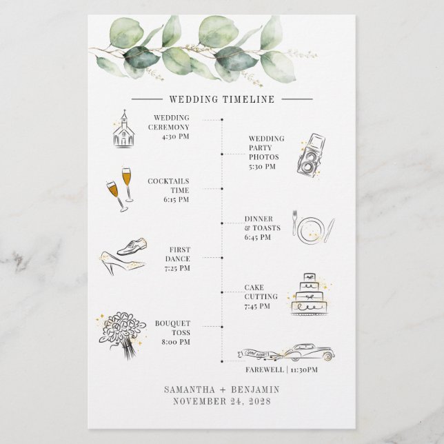 Papelaria Timeline Itinerária De Casamento Eucalyptus De Orç (Frente)