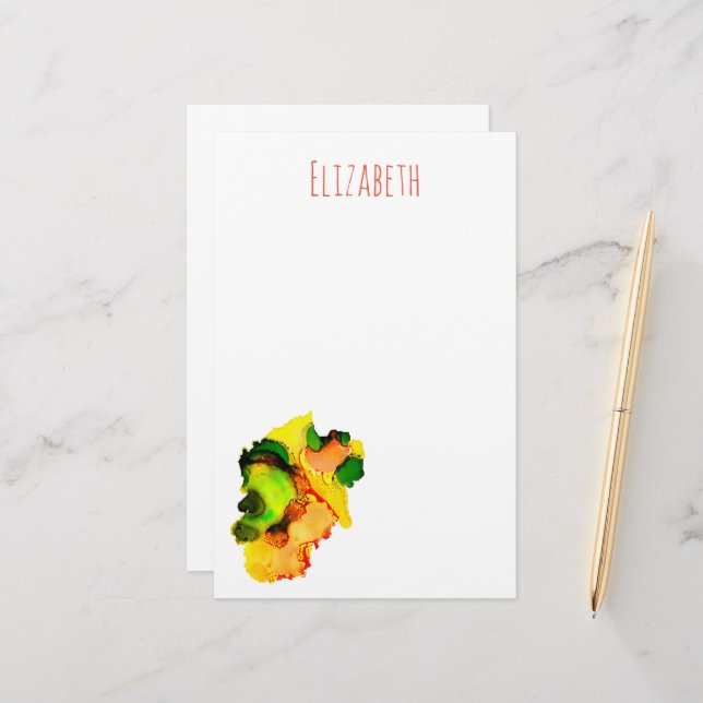 Papelaria tinta abstrato de álcool verde (Frente/Verso In Situ)