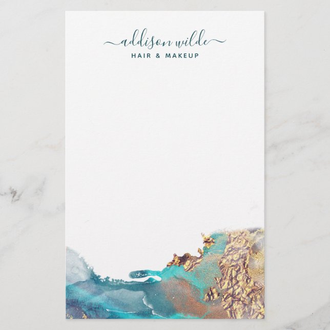 Papelaria Tinta De Aquarela Líquida De Arte Moderna Azul E D (Frente)