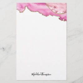 Papelaria Tipografia Script de Geodo de Ágata Dourada Rosa V