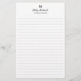 Papelaria Título de Monograma Simples Preto Elegante Lined