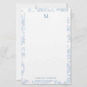 Papelaria Toalete Botânico Clássico Monograma Azul Francês