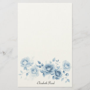 Papelaria Tons de Rosas Azuis Design Floral Vintage