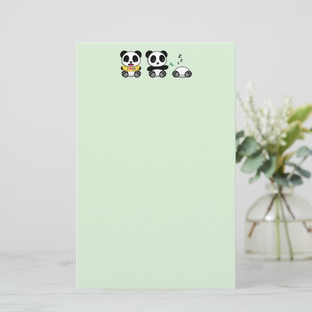 Papelaria Três Pequenos Pandas Bonitos em Verde (Em pé/Frente)
