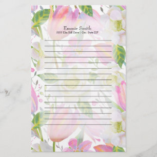 Papelaria Tulipas Rosa Personalizadas e Folhas Verde