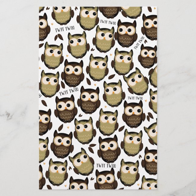 Papelaria Twit twoo! padrão de coruja fofa. (Frente)