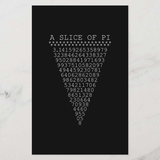 Papelaria Uma fatia de Dígitos Pi (Frente)