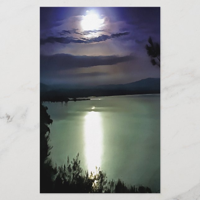Papelaria Uma Lua Cheia Que Reflete A Arte Náutica Do Egeu (Frente)