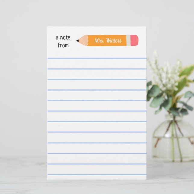 Papelaria Uma nota de lápis amarelo... ensina presente. (Em pé/Frente)