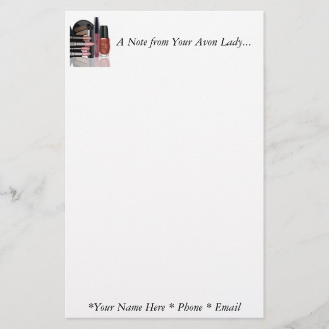 Papelaria Uma nota do seu Papel de carta Avon Lady (Frente)