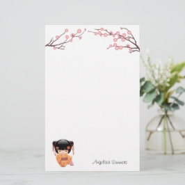 Papelaria Ume Kokeshi Doll - Rapariga Peach Geisha Japonesa