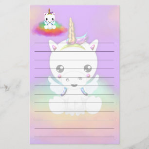 Papelaria Unicórnio da nuvem do arco-íris no roxo