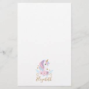 Papelaria Unicórnio Monograma Rosa Azul Dourado, Feminino