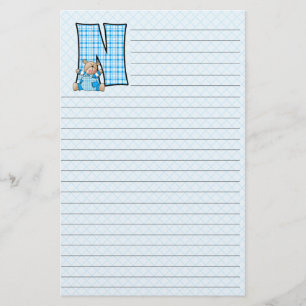Papelaria Urso Azul Teddy com Xadrez Lada com Letra N