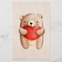 Urso de pelúcia fofo carregando um coração vermelh