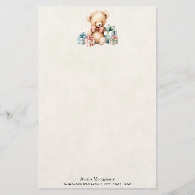 Papelaria Urso de Teddy Bonito com Presentes de Natal (Frente)