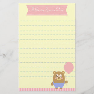 Papelaria Urso marrom Kawaii segurando um balão rosa