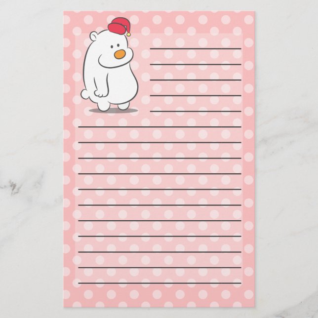 Papelaria Urso polar bonito com fundo de padrão bolinhas (Frente)