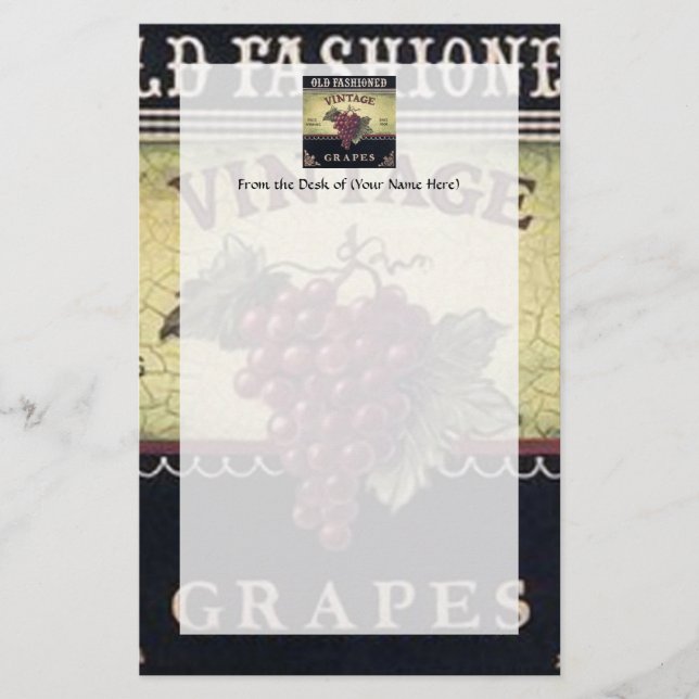 Papelaria Uvas de moda antiga, vinho púrpura e vinho preto (Frente)