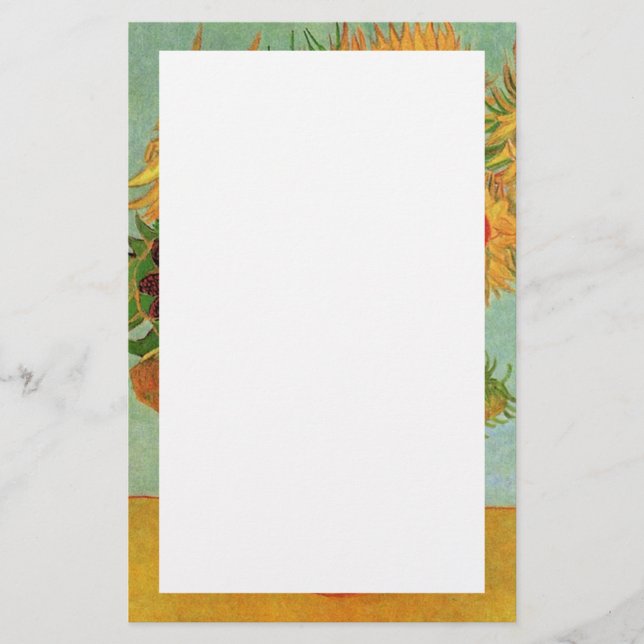 Papelaria Vase com 12 girassóis, Vincent van Gogh. (Frente)