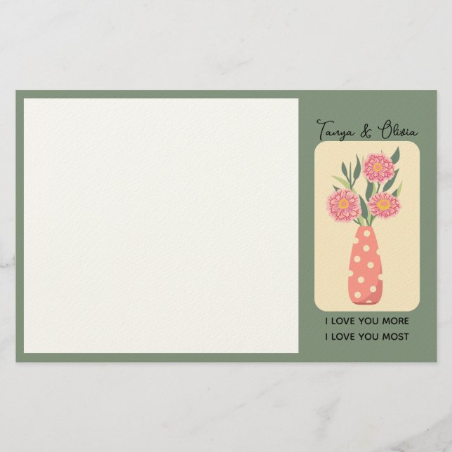 Papelaria Vaso caprichoso com bolinhas e flores cor-de-rosa (Frente)