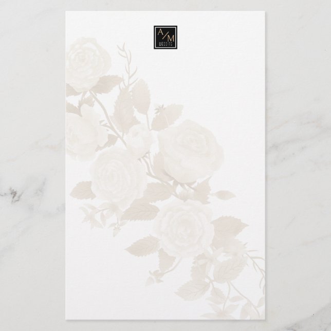 Papelaria Vazio Elegante Rosa Monograma Branco (Frente)
