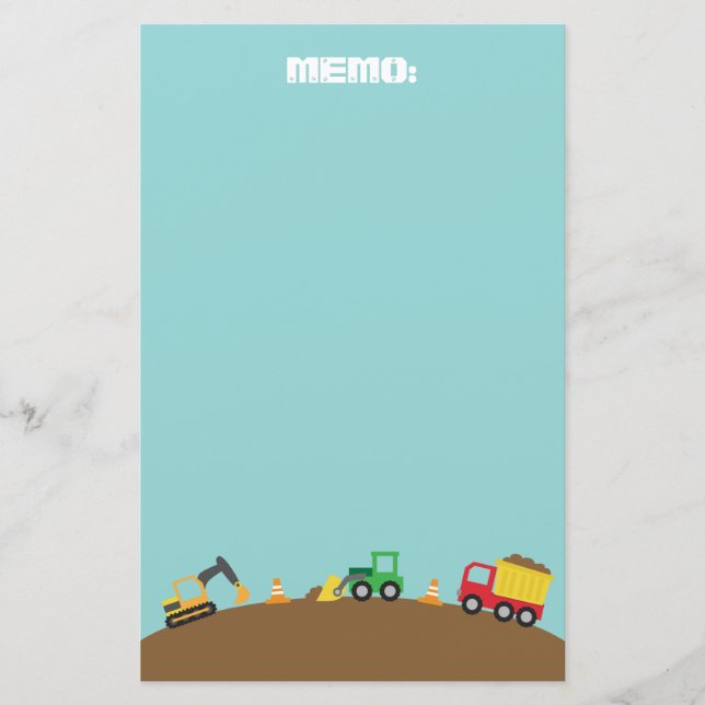 Papelaria Veículos bonitos da construção para meninos (Frente)