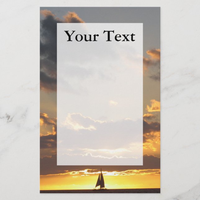 Papelaria Veleiro no papel de carta do por do sol (Frente)
