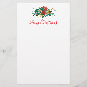 Papelaria Verde Vermelho Moderno e Dourado Natal Floral