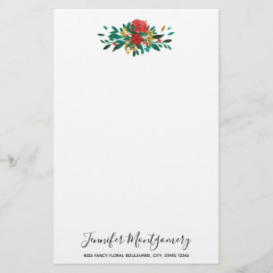 Papelaria Verde Vermelho Moderno e Dourado Natal Floral